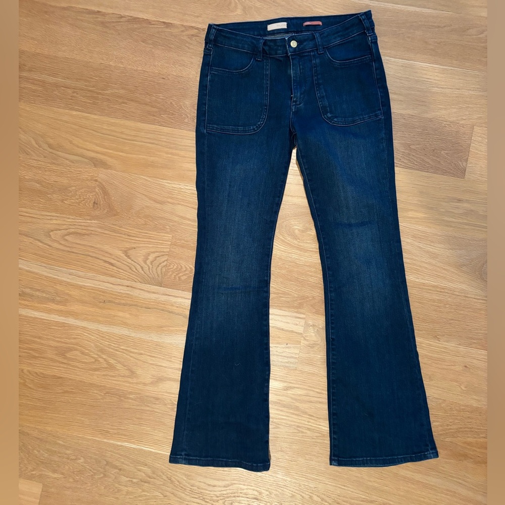 Pilcro The Icon Low-Rise Flare Jeans in Dark Blue